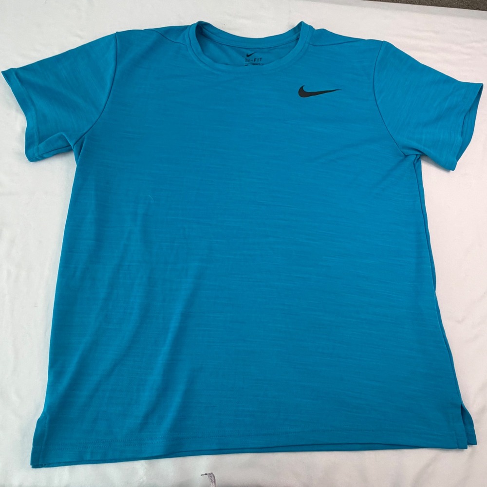 Nike Mens Dri-FIT Training Shirt Blue Short Sleeve Swoosh Tee Size M Active